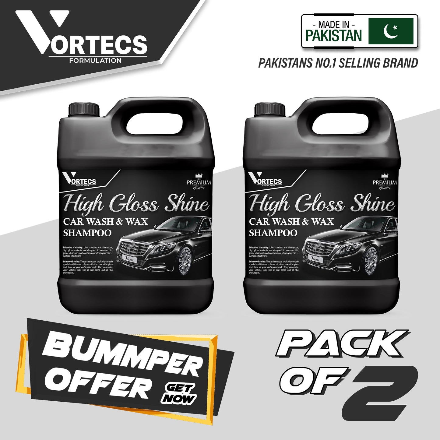 Pack Of 2 High Glossy Shine Car Wash shampoo & Wax Shampoo - 4 Litre