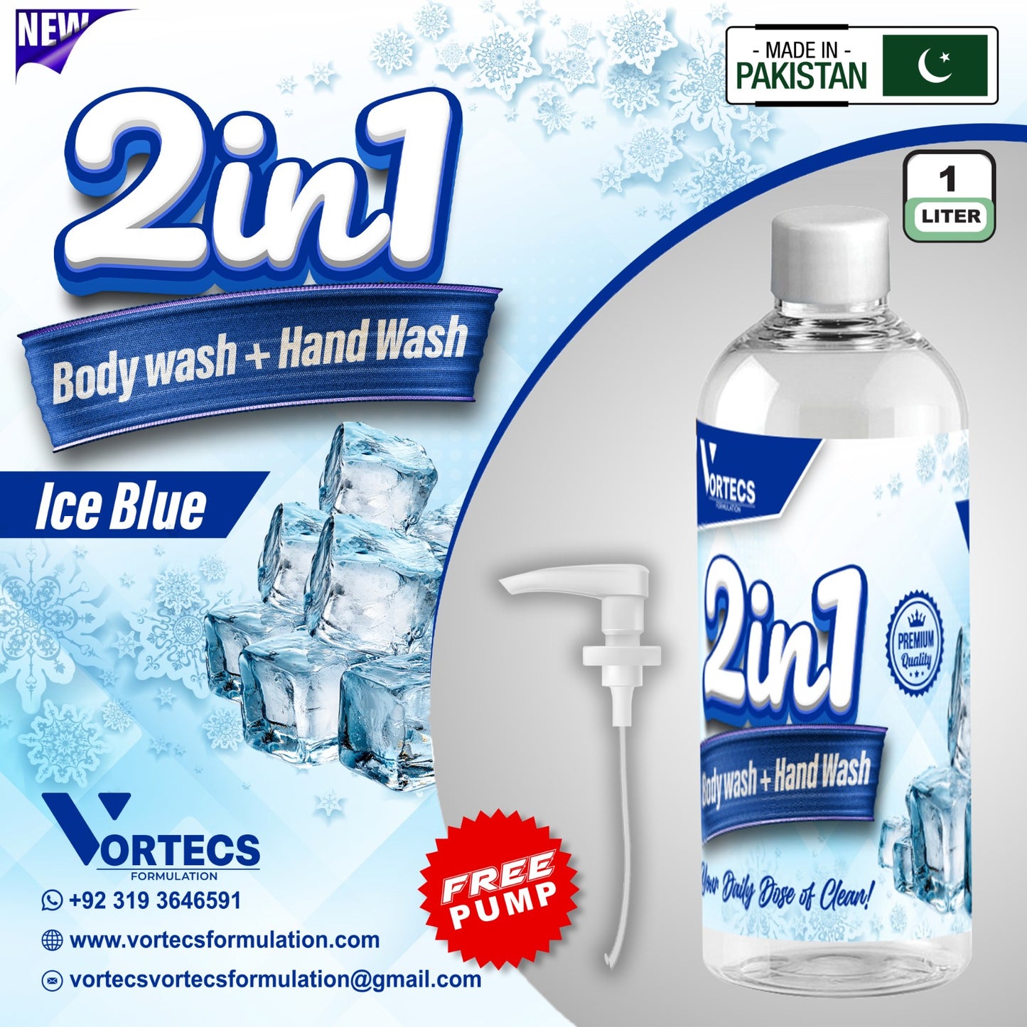 2 in 1 Body Wash + Hand Wash ( Ice Blue ) - 1 litre