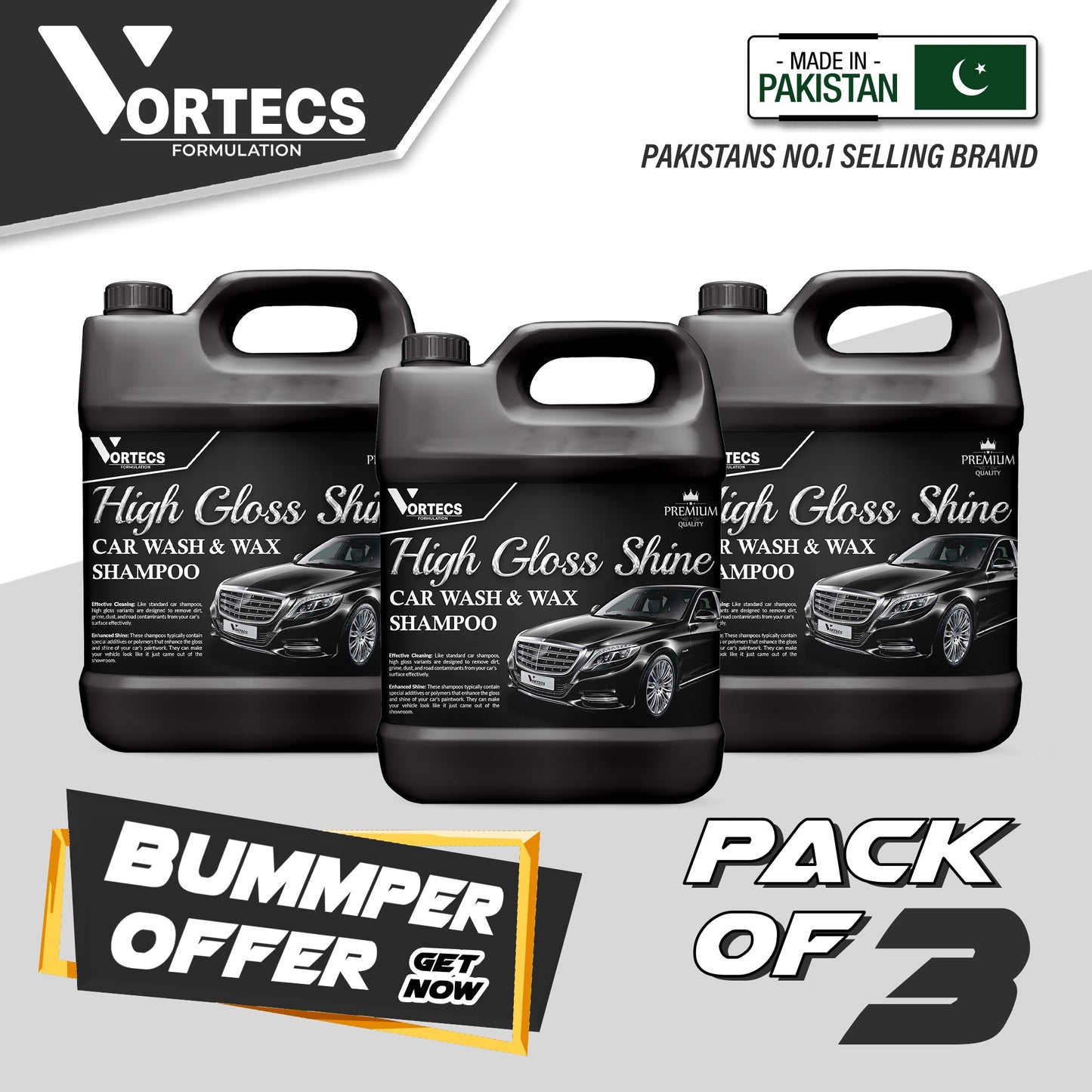 Pack Of 3 High Glossy Shine Car Wash shampoo & Wax Shampoo - 4 Litre