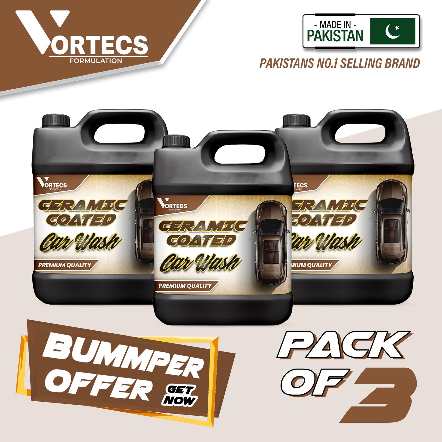 Pack Of 3 Ceramic coated car wash and wax shampoo - 4 litre